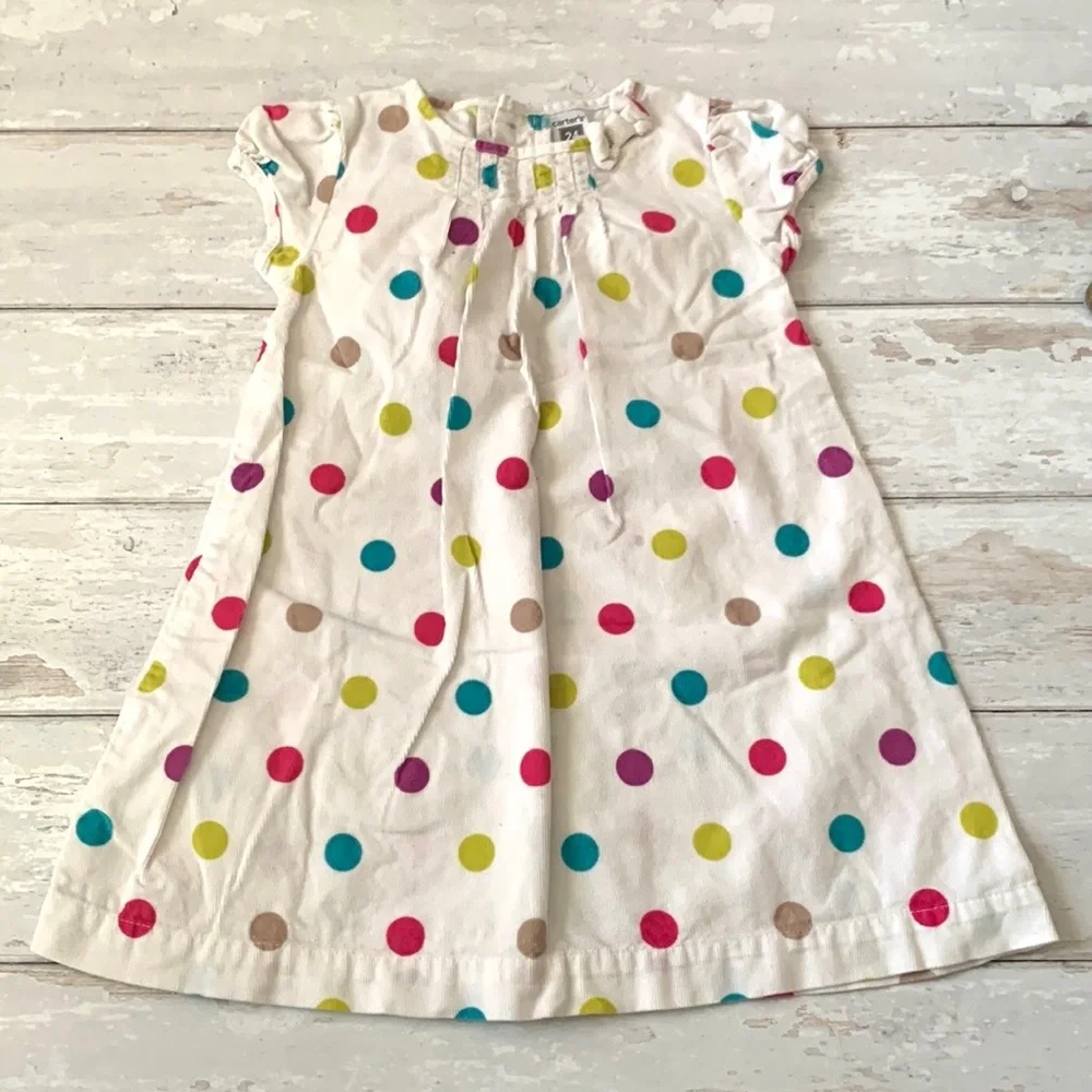 Carters 24m Baby Girl Corduroy Jumper Dress White Rainbow Polka Dots Kids